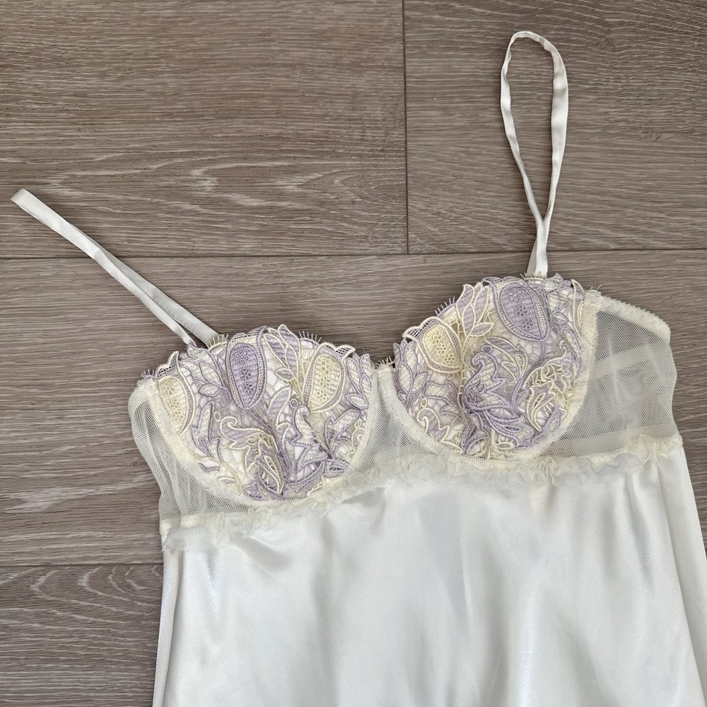 VTG Flora Nikrooz Size S Coquette Babydoll Nightgown Dress Ruffle Lace Sheer - Picture 2 of 13